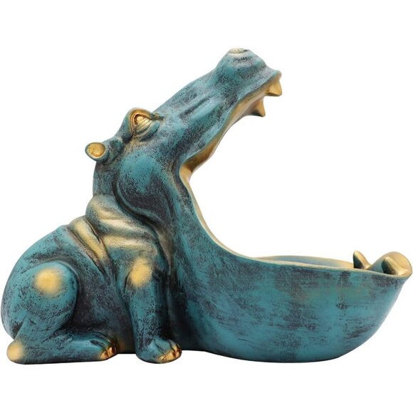 Hippo Statue Home Resin Hippopotamus Figurine Fun Candy Dish Sundries Container - Picture 12 of 12